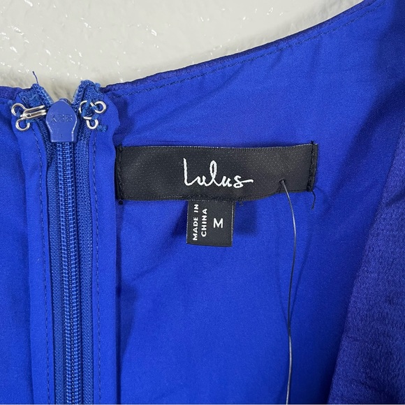 NWT Lulus Stunning Desire Cobalt Blue Satin Pleated Tiered Midi Dress MD - Picture 6 of 8